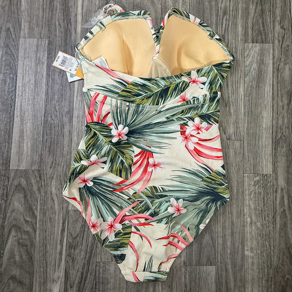 Kona Sol One Piece Swimsuit M 8-10 Tropical Floral High Coverage Strapless NWT - Picture 2 of 8